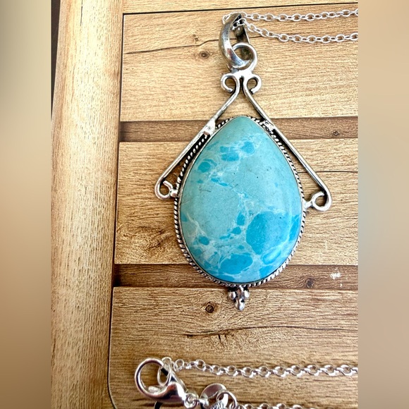 Jewelry - Larimar Pedant Necklace set in .925 Sterling Silver _ Hand-crafted in USA!